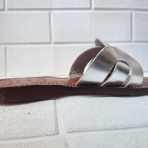 Women’s Silver-tone Moroccan Leather Slip-on Flats