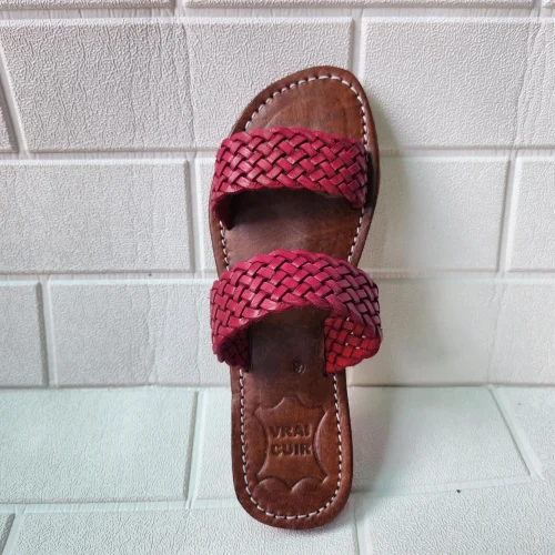 Women’s Red Braided Double Strap Moroccan Flats