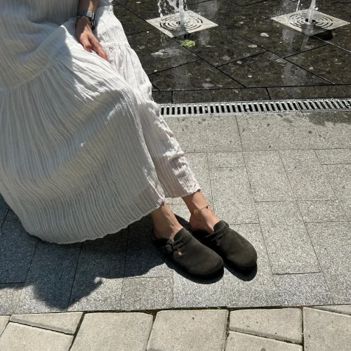 Moss Green Suede Mules: Women's Summer Sandals