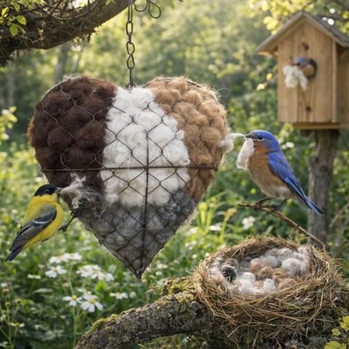 🕊️ Handmade Cotton Bird Nesting Heart 💞