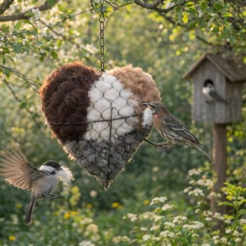 🕊️ Handmade Cotton Bird Nesting Heart 💞